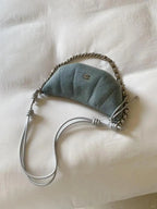Retro Denim Crossbody Bag With Chain Ornament