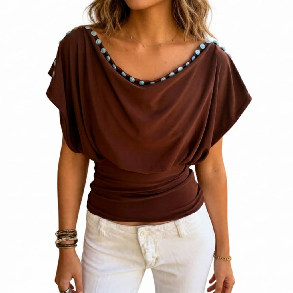 Women's Ruched O-Neck Top