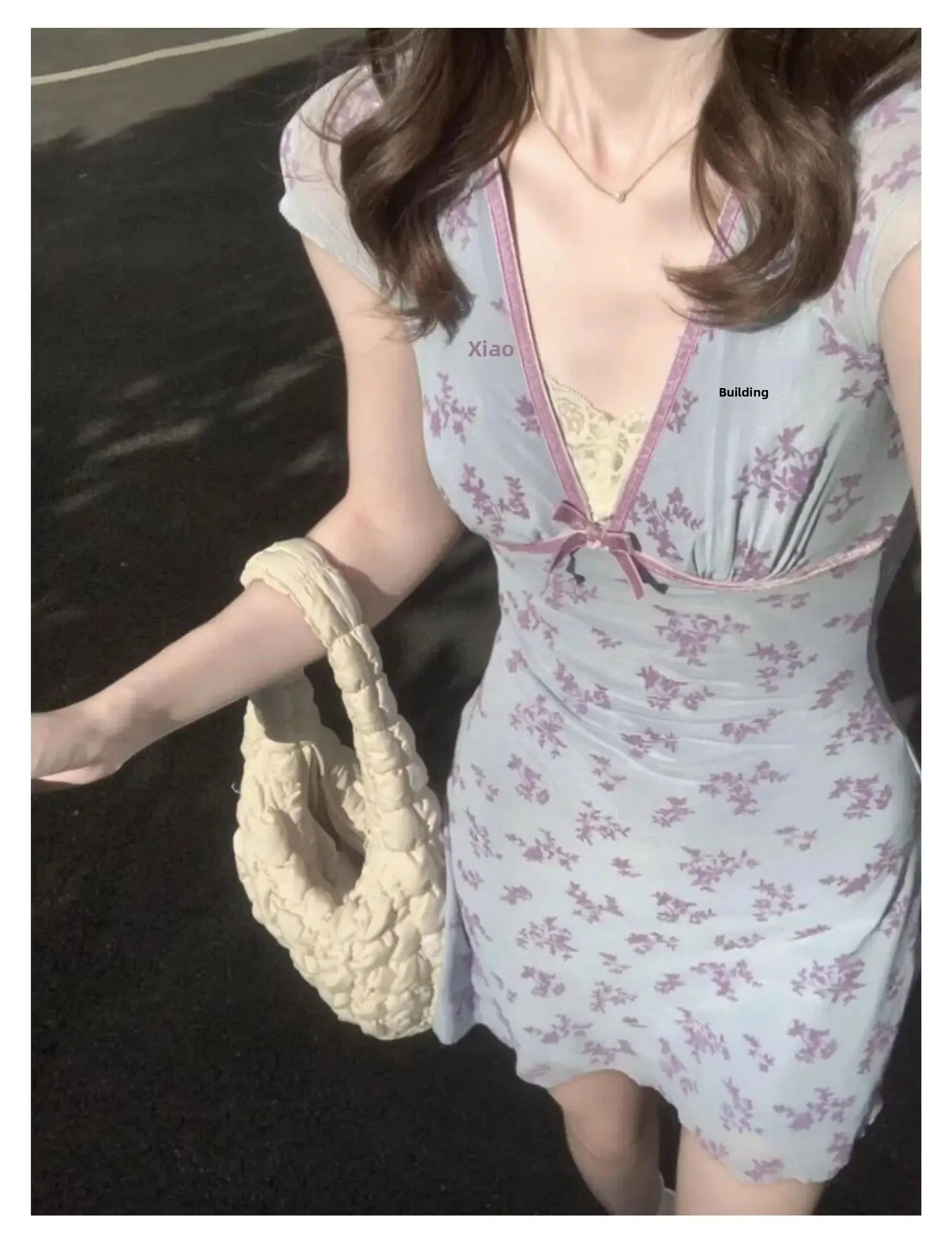 Sunlit Floral Butterfly Knot Mini Dress With V Neck Sleeveless A Line