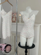 Charming Floral Print Lace Trim Slim Fit Sleeveless Bodysuit