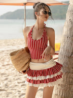 Bold Stripe Halter Two Piece Beach Vacation Outfit