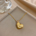Openable Star And Heart Zircon Necklace In Stainless Steel Romantic Womens Jewelry