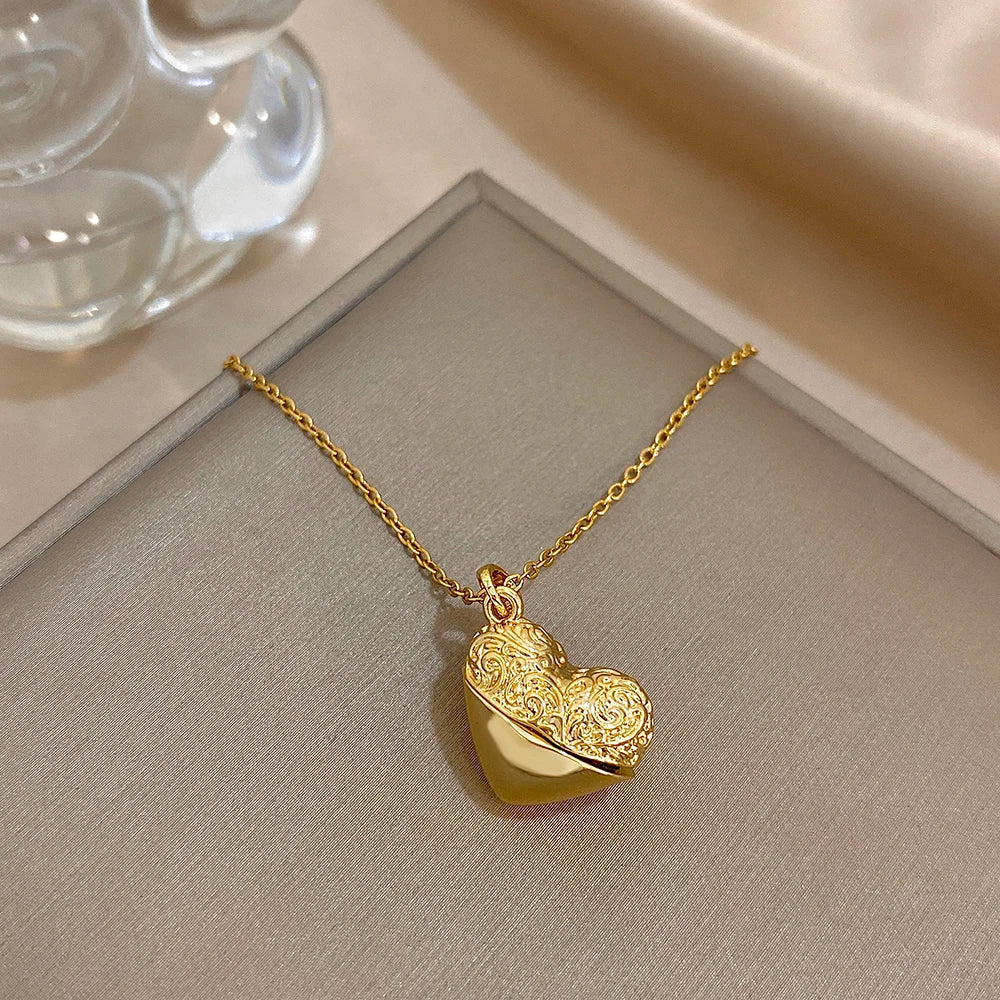 Openable Star And Heart Zircon Necklace In Stainless Steel Romantic Womens Jewelry