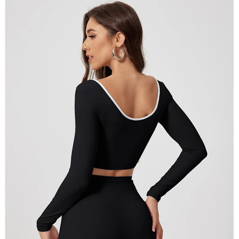 Woman Long Sleeve Seamless Round Neck Casual Yoga Clothes Gymwear Quick-Dry Running Workout Sportswear