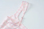 Gingham Square Neck A-Line Midi Dress With Pockets