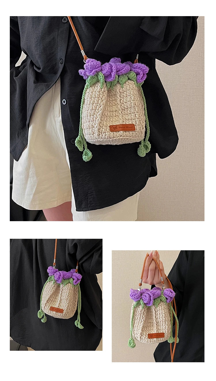 String Bucket Bag For Women Lightweight Crossbody Versatile Hollowout Design