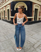 U Neck Lace Suspender Backless Top Floral Print