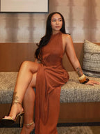 Chic Backless Off Shoulder Pleated Knee Length Dress With Irregular Silhouette