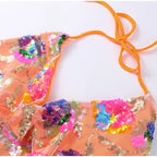 Beaded Sequin Two Piece Set Sleeveless Backless Crop Top And Mini Skirt Glam Outfit