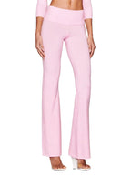 Boutique Knit Flared Pants With Elastic Waist And Back Bow Detail Slim Fit Trousers