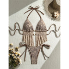 Hollow Out Tankini Halter Bikini Padded Two-pieces Bikini set