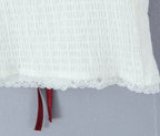 White Bow Detail Puff Sleeve V Neck Top With Vintage Charm And Flirty Slim Silhouette