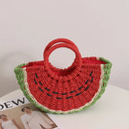 Handmade Watermelon Tangerine Straw Crossbody Bag For Women Boho Fruit Themed Shoulder Tote