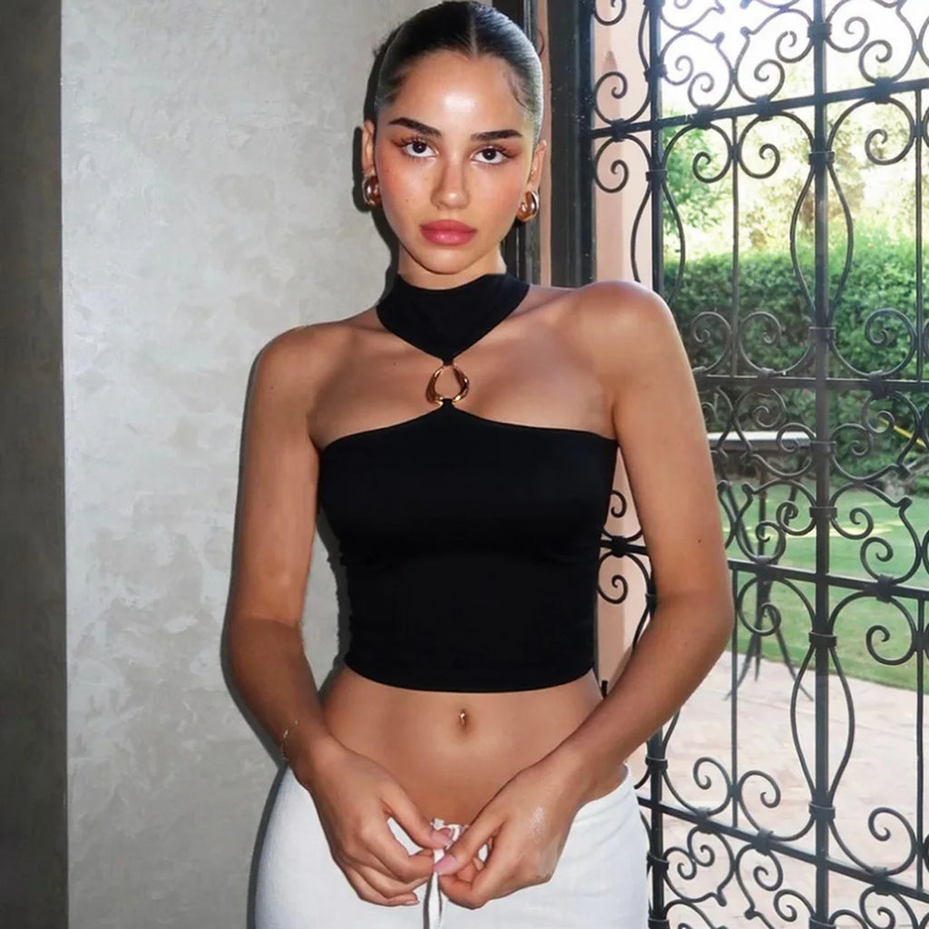 Halter Off Shoulder Crop Top For Women Backless Tank