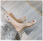 Crystal Rhinestone Clear Strap Sandals With Low Heel
