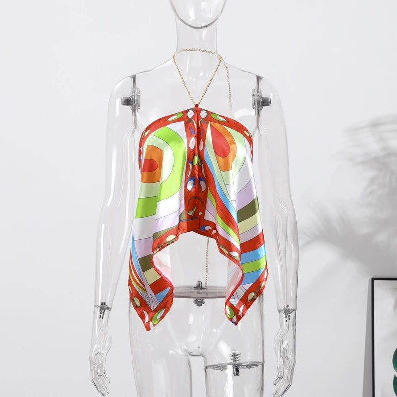 Halter Top And Long Skirt Set With Backless Detail Asymmetric Design