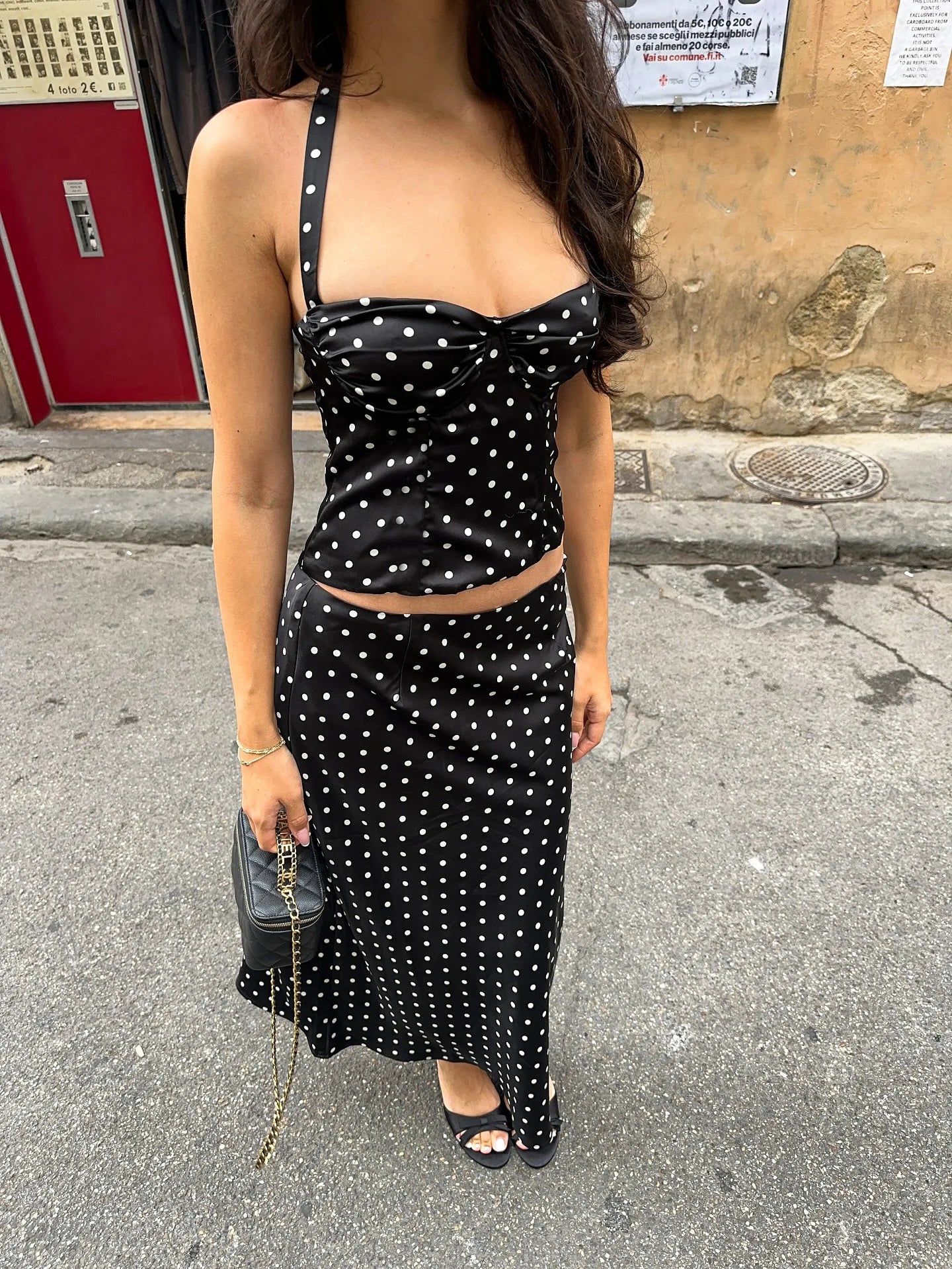 Two-Piece Set Women's Sexy Polka Dot Top Casual Maxi Skirts Sets