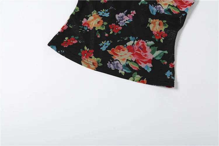Midnight Floral Mesh Camisole With Patchwork