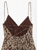 Leopard Print Tulle Slip Dress With Backless Draped