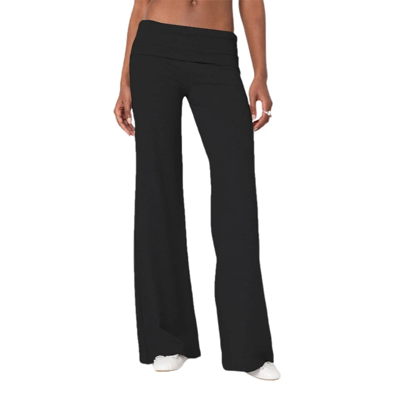 Casual Wide Leg Sweatpants Fold Over Waist Low Rise Flare Yoga Lounge