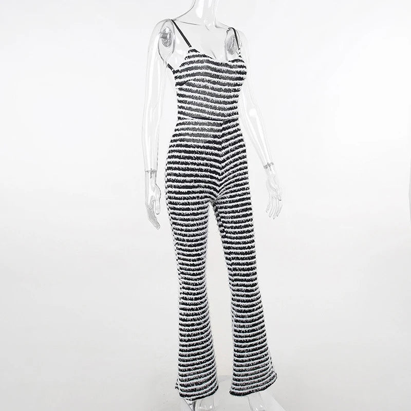 Backless Striped Jumpsuit With High Waist Flare Legs