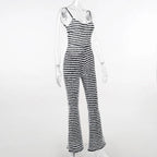 Backless Striped Jumpsuit With High Waist Flare Legs