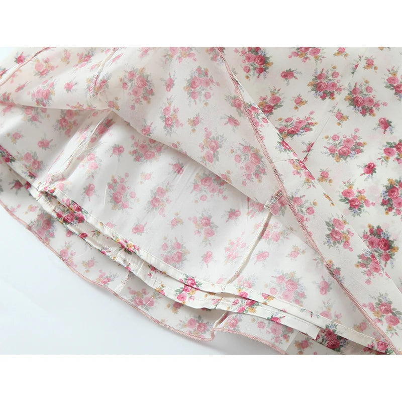 Floral Print Women Sexy Hollow Out Backless A-line Sling Mini Dress