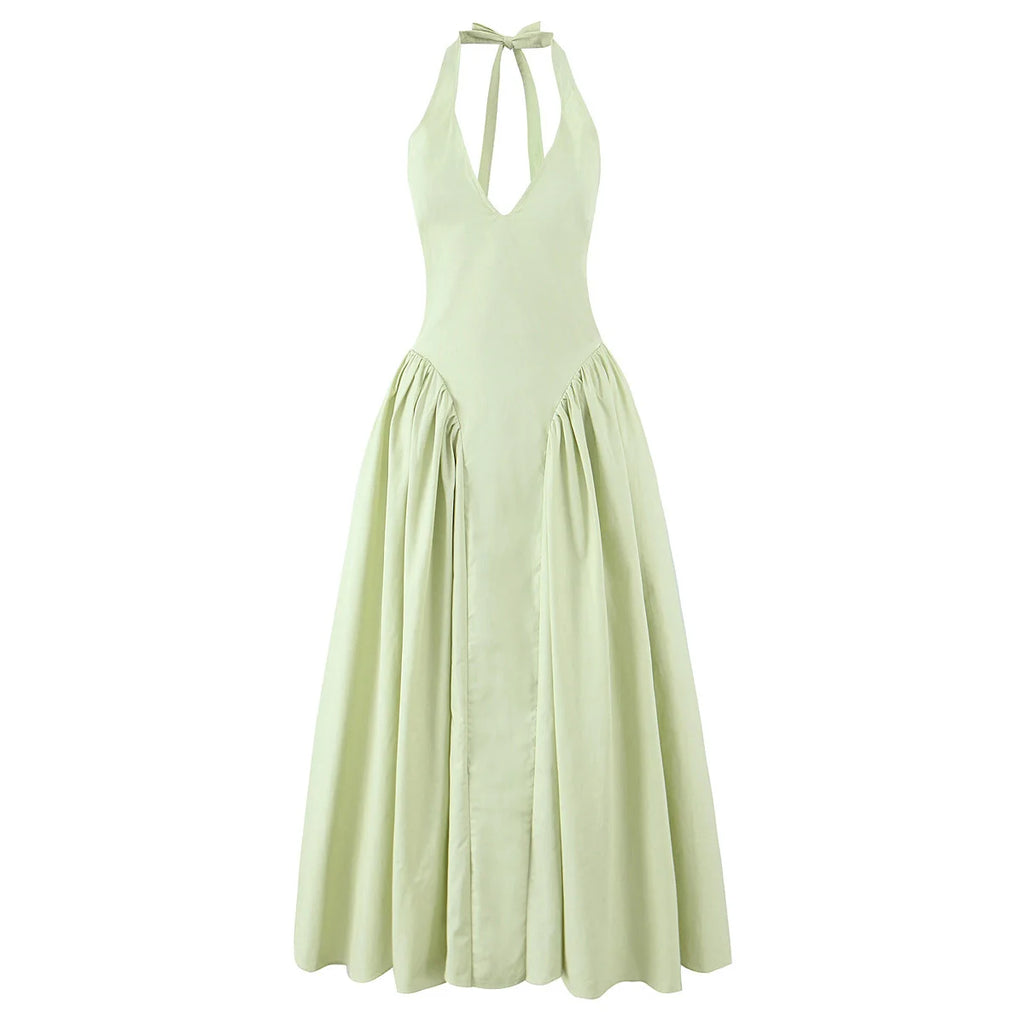 Backless Halter Midi Dress For Women Elegant A Line