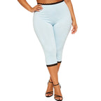Lace Trim Capri Leggings With Elastic Waist Women Three Quarter Length