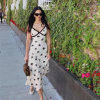 Patchwork Lace Midi Dress With Halter Neck And Backless Silhouette