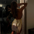 Sequin Backless Party Dress With Hanging Neck