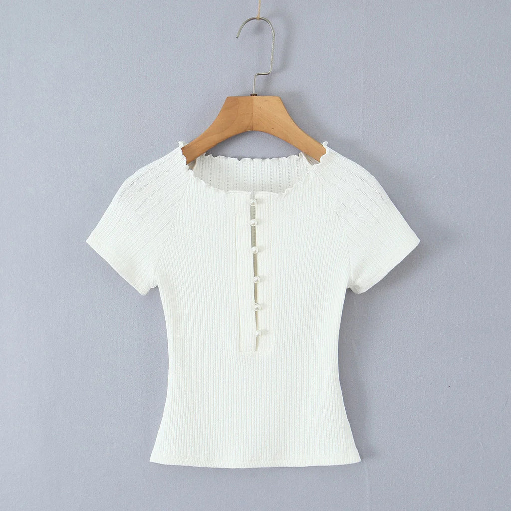 O Neck Slim White Cotton Tee For Women Short Sleeve