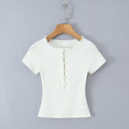 O Neck Slim White Cotton Tee For Women Short Sleeve