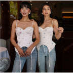 Romantic Floral Corset Cami Top With Sweetheart Neckline And Irregular Hem For Summer