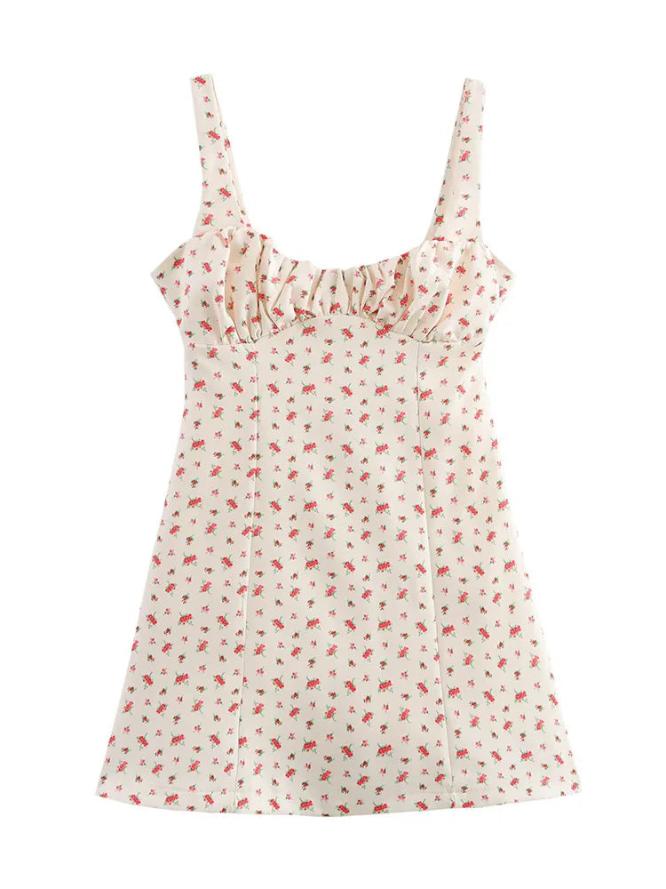 Sweet Floral Waist Slim Fit Suspender Playful Chic Mini