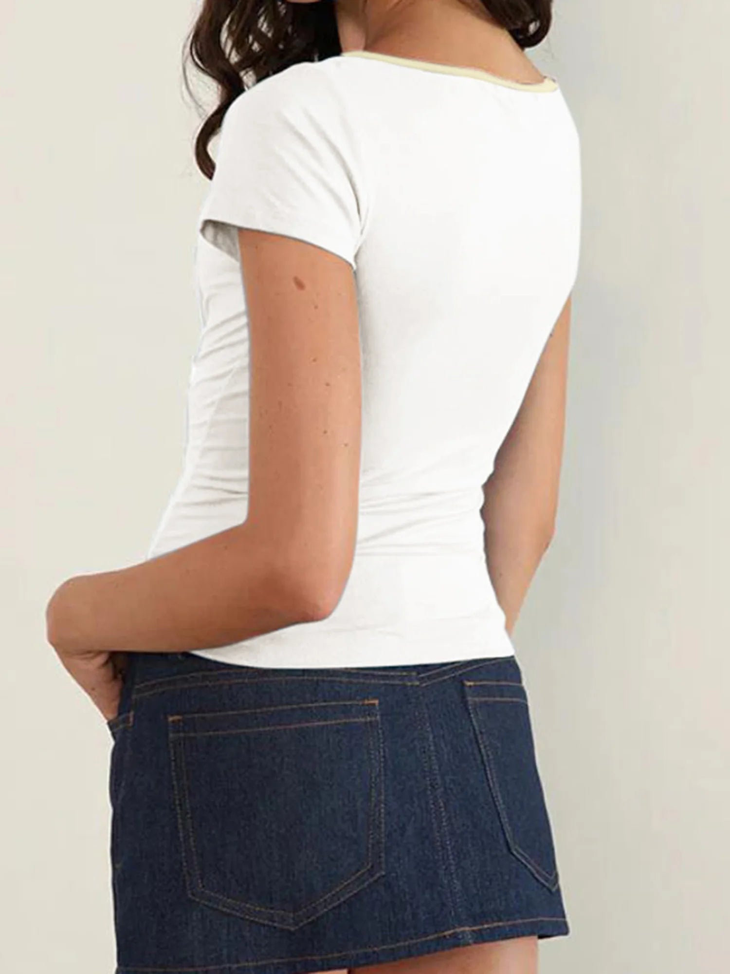 Nostalgic Streetwear Tee With Hollow Flower Cutout Slim Fit Half Sleeve For Women