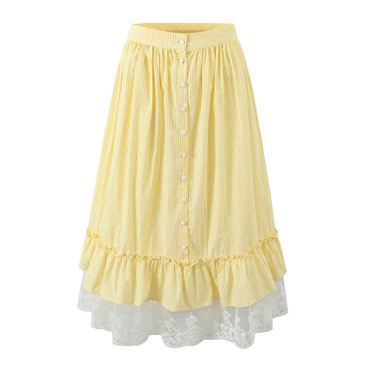 Yellow Gingham Lace Top And Skirt Set Vintage