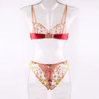 Countryside Embroidered Lingerie Set With Floral Patchwork Bra And Panty Details