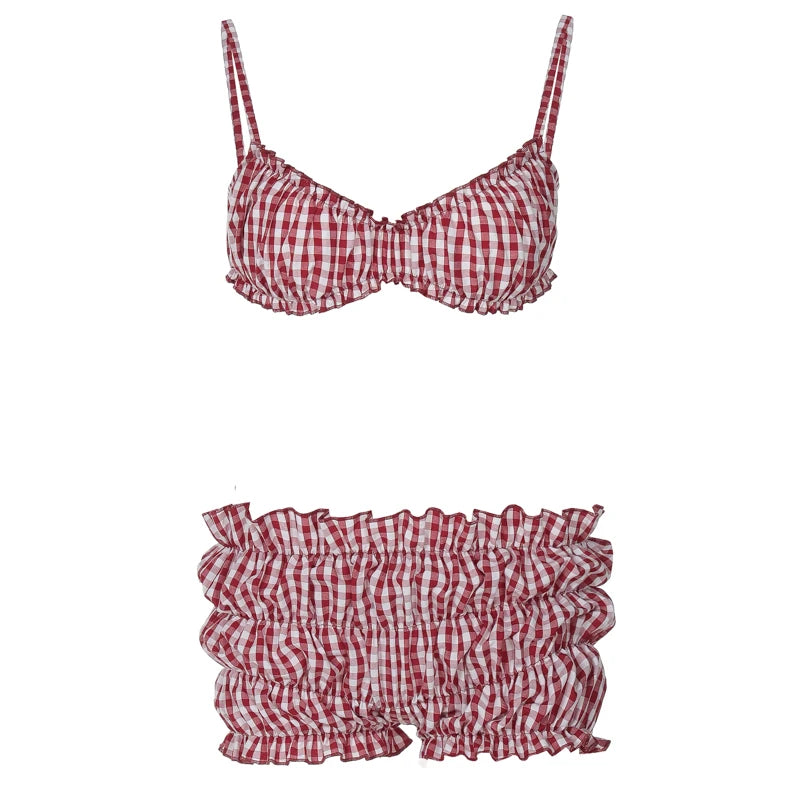 Stripe Two Piece Set With Elastic Camisole And Ruched Shorts l