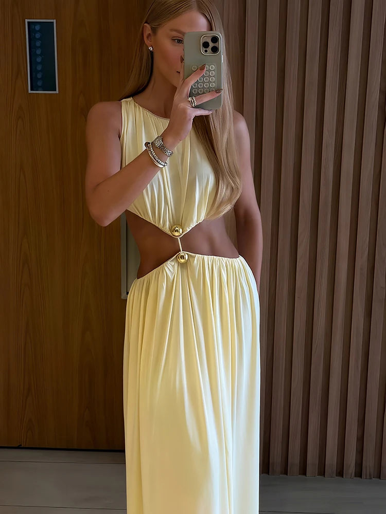 Waistless Chic Sequined Ankle Length Dress