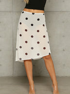 Retro Sheer Chiffon Dot Print Midi Skirt With Asymmetrical Hem