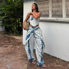 Playful Printed Vest And Trouser Set For Women Two Piece With Sleeveless Slip Top