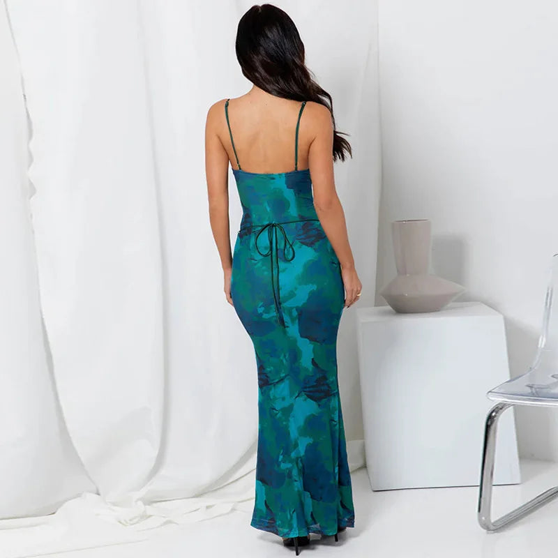 Backless Dress With Spaghetti Strap And V Neck