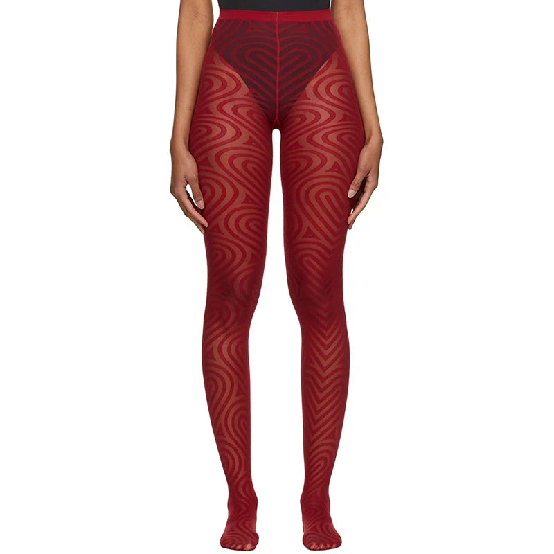 Tie Dye Mesh Stockings With Sheer Finish And Hollow Out Pattern
