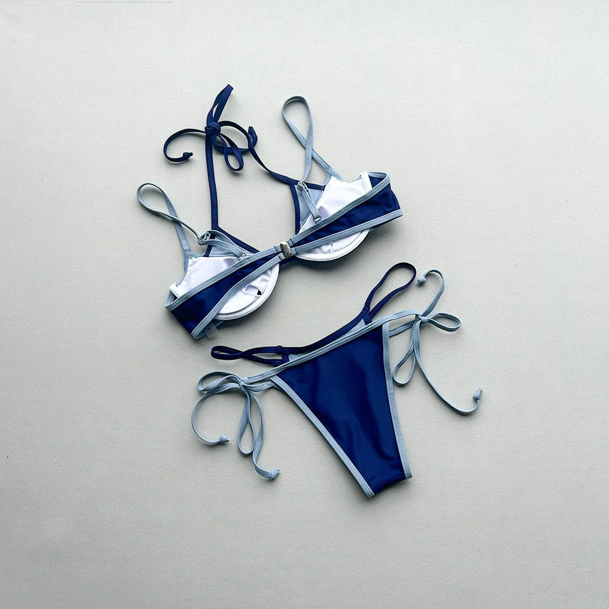 Patchwork Push Up Micro Bikinis Set Ttwo Piece Halter Tie Thong