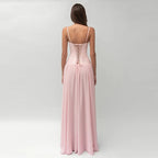 Pink Strapless Dress With Back Tie And Square Neckline