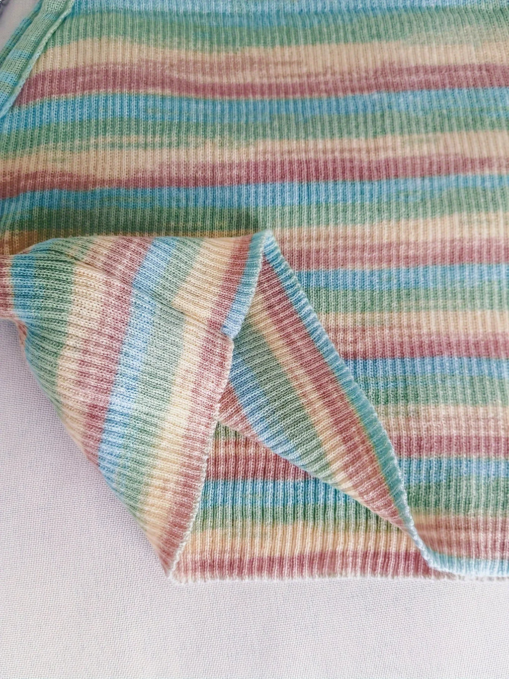 Striped Ribbed Knit Cami Top With Square Neck Sleeveless Rainbow Crop
