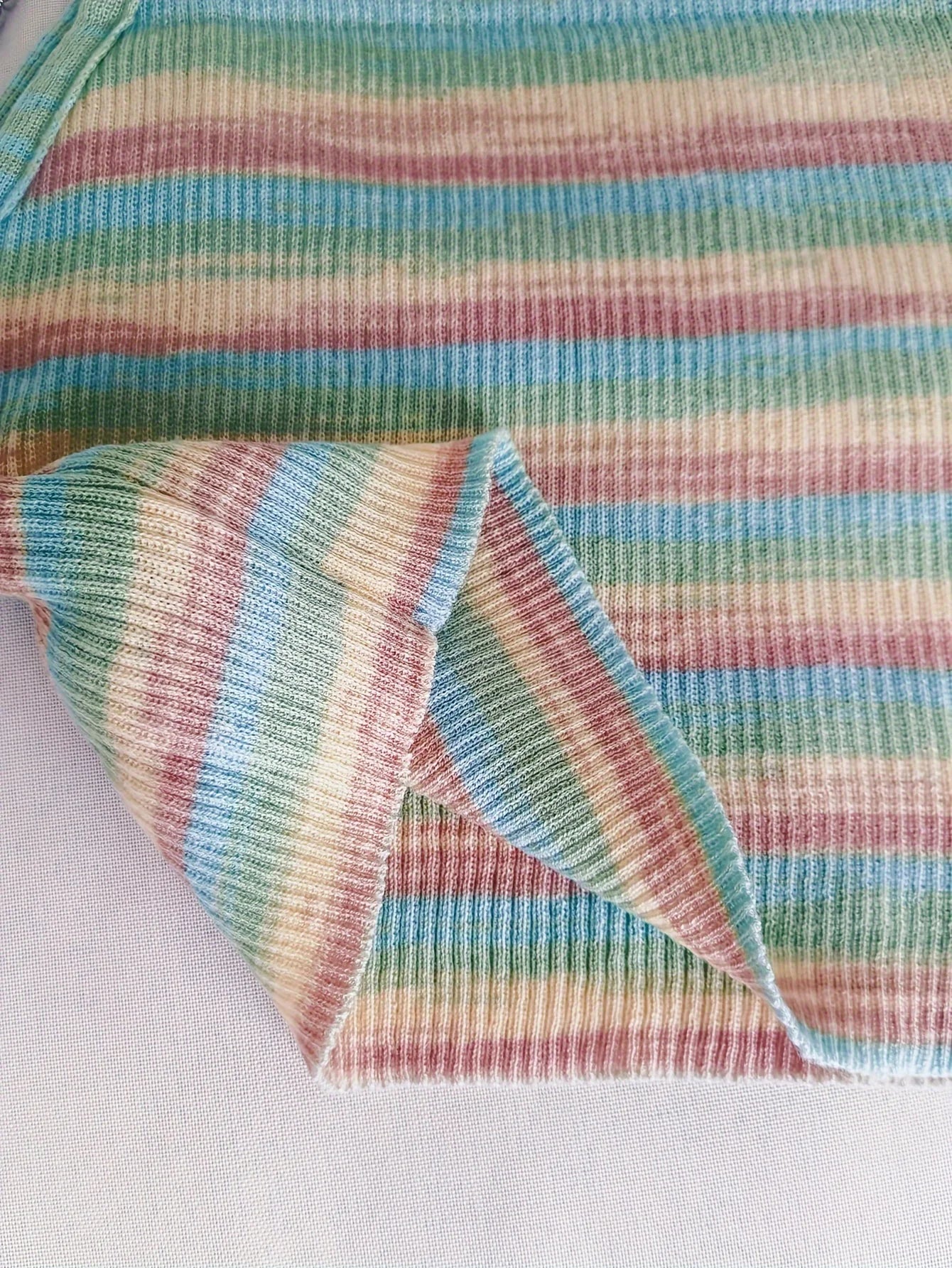 Striped Ribbed Knit Cami Top With Square Neck Sleeveless Rainbow Crop
