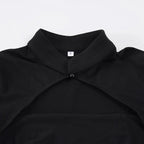 Hollow Stand-Up Collar Shirt With Ultra Slim Fit Short Sleeve Black Top