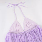 Purple Chiffon Backless Sundress With Deep V Neck A-Line Mini